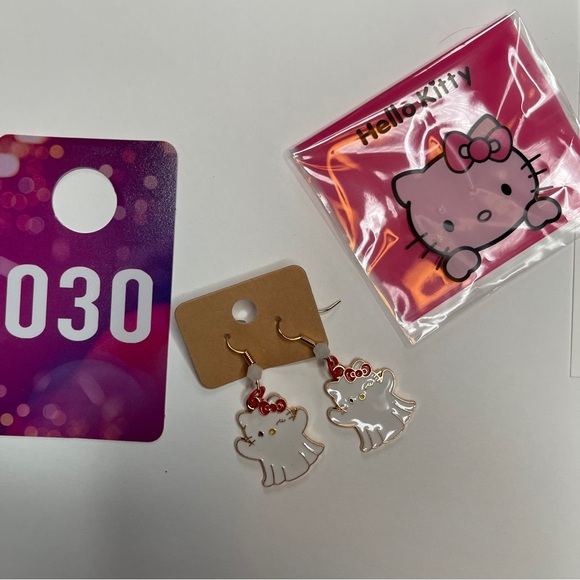 Hello Kitty Inspired Ghost Earrings - Red and White - Picture 1 of 1